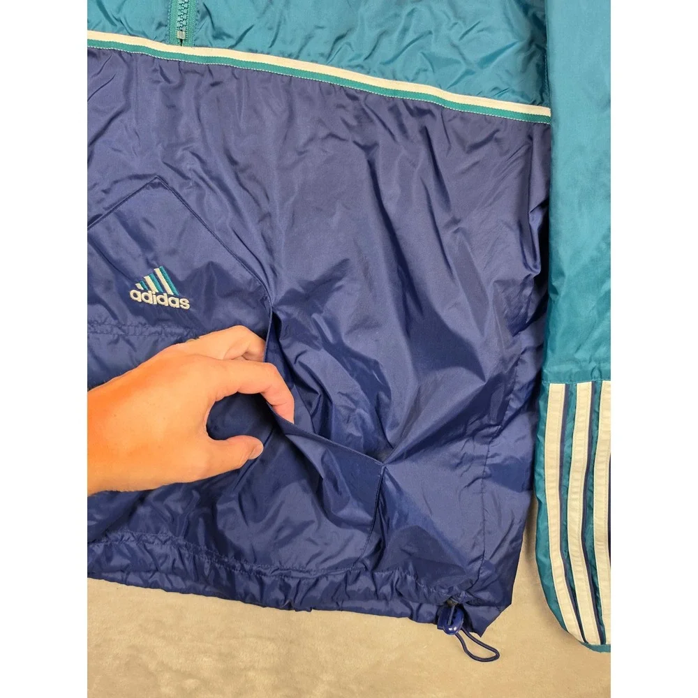 Vintage Adidas Windbreaker Jacket Mens M Blue Green Colorblock Anorak Pullover